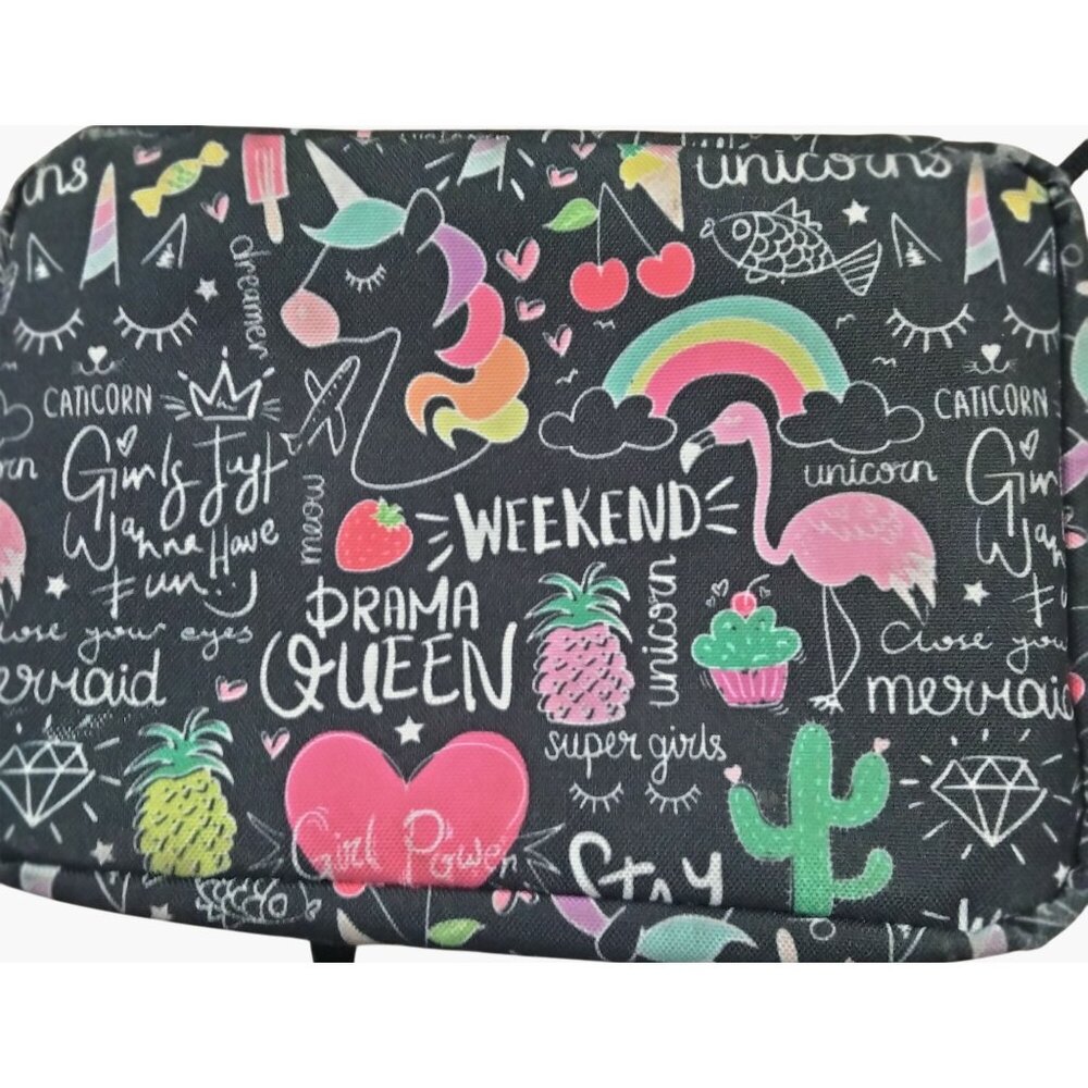 Flamingo Lunch Bag Insulated Unicorn Rainbow Adjustable Strap Black Pink - Picture 5 of 6